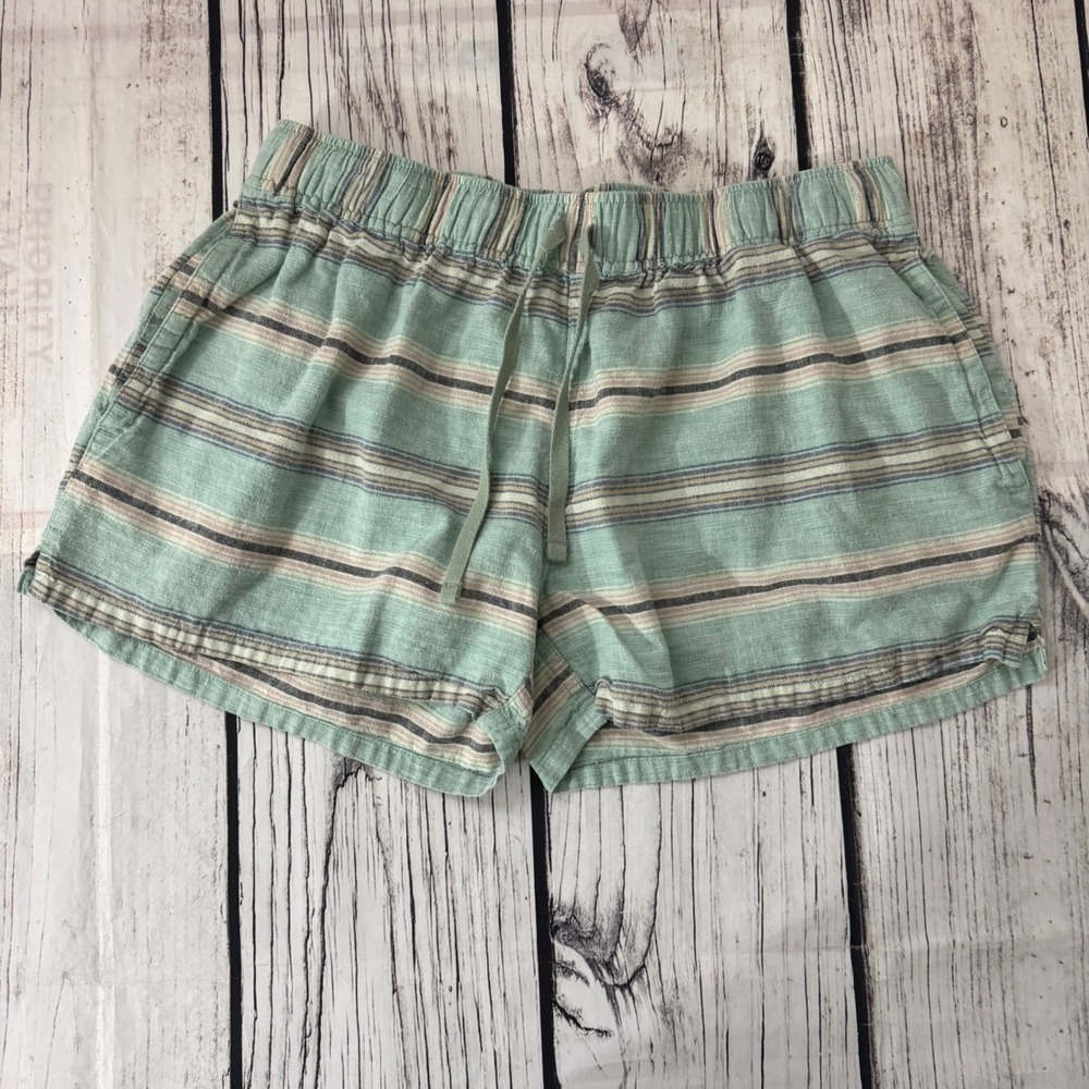 Patagonia Island Hemp Shorts Womens Small Green Striped Organic Cotton Blend